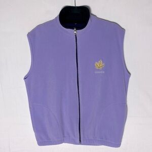 Vintage Purple Fleece Zip Front Mock Neck Vest W Gold Embroidered Maple Leaf L